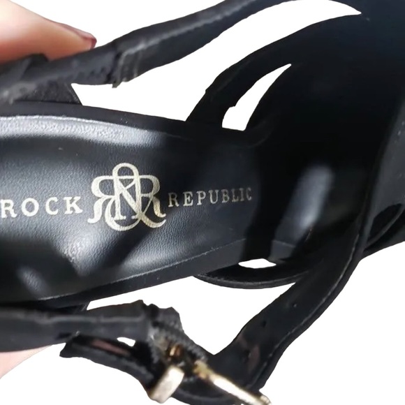 π« Rock & Republic Ashby Stiletto Caged Style Platforms in Faux Black Suede 10M - Picture 7 of 12
